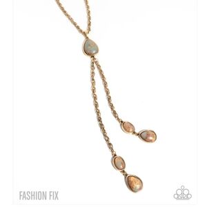 Naturally Sophisticated Gold-Tone Lariat Necklace Blue Green Peach Accents